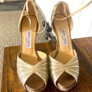 Jimmy Choo Kafta Open-Toe Platform Sandal Champagne